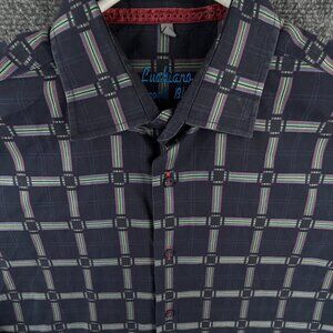 Luchiano Visconti Black Shirt Men Colorful Large Long Sleeve Check Button Up